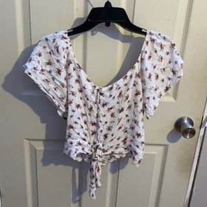 Adorable floral white top button down and tie